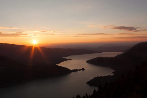 Annecy lake taken in the evening from Col du Forclaz